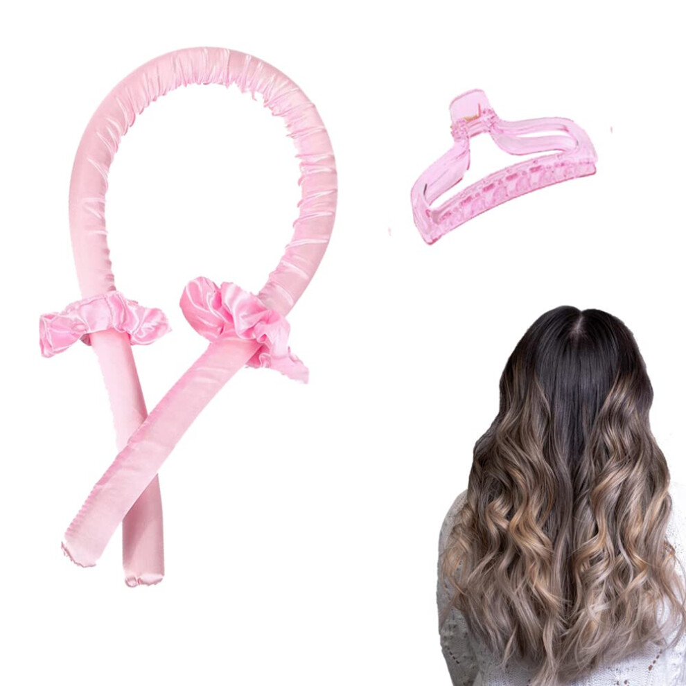 Pink Heatless Hair Curlers For Long Hair Overnight Curling Rod Headband Frizzreducing Satin Styling Kit