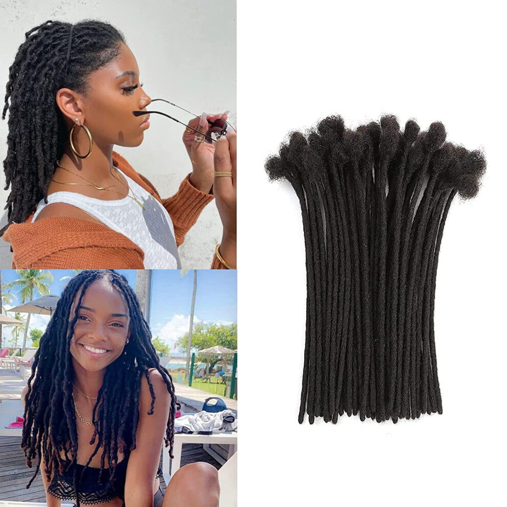 Unisex Black Human Hair Dreadlock Extensions Natural 0.6Cm 10In Handmade Permanent Locs For Men And Women