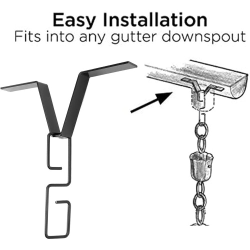 Rain Chain Gutter Clip and Adapter, V Shaped Black Zinc Plated Hook for Universal Gutter Installation 2