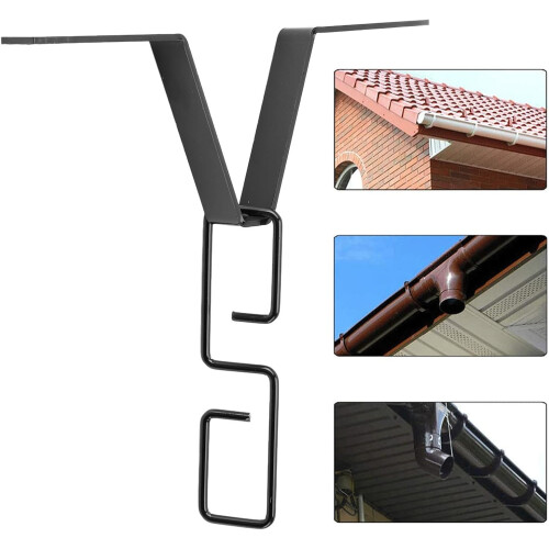 Rain Chain Gutter Clip and Adapter, V Shaped Black Zinc Plated Hook for Universal Gutter Installation 1