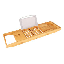 Extendable Bathtub Tray with Towel Rack, Wine Glass and Book Holder for Bathroom Storage