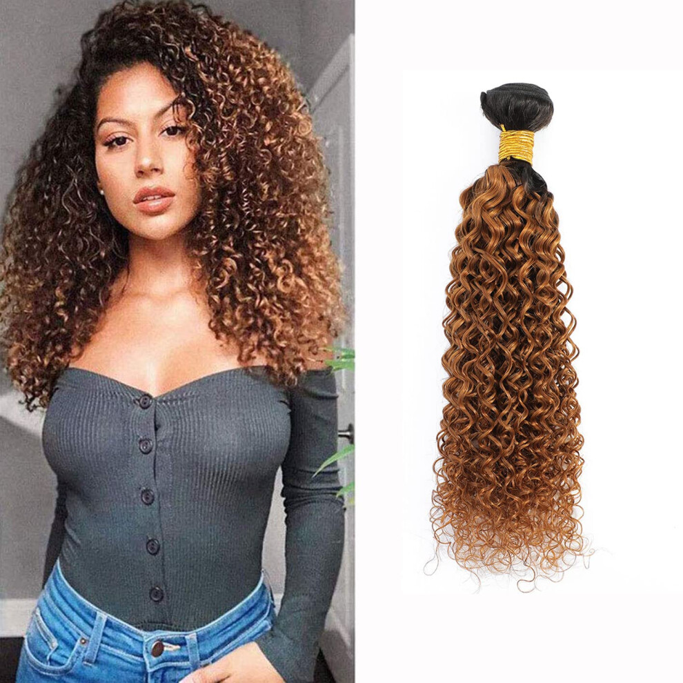 Ombre Kinky Curly Hair Extensions 14 Inch 1B/30 TwoTone Brazilian Human Hair Bundle 8A Grade