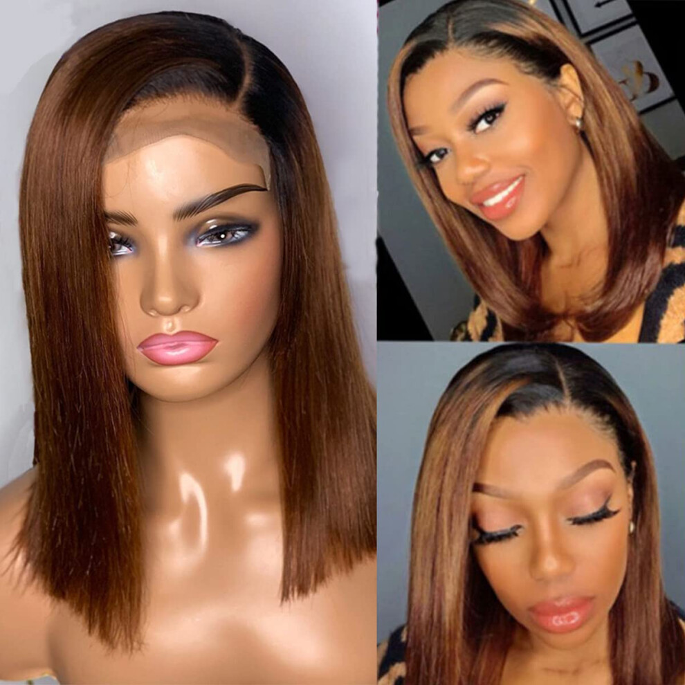 Unisex 4X4 Lace Closure Ombre 1B30 Straight Brazilian Virgin Human Hair Wig Pre Plucked Glueless Hd Lace 18 Inch