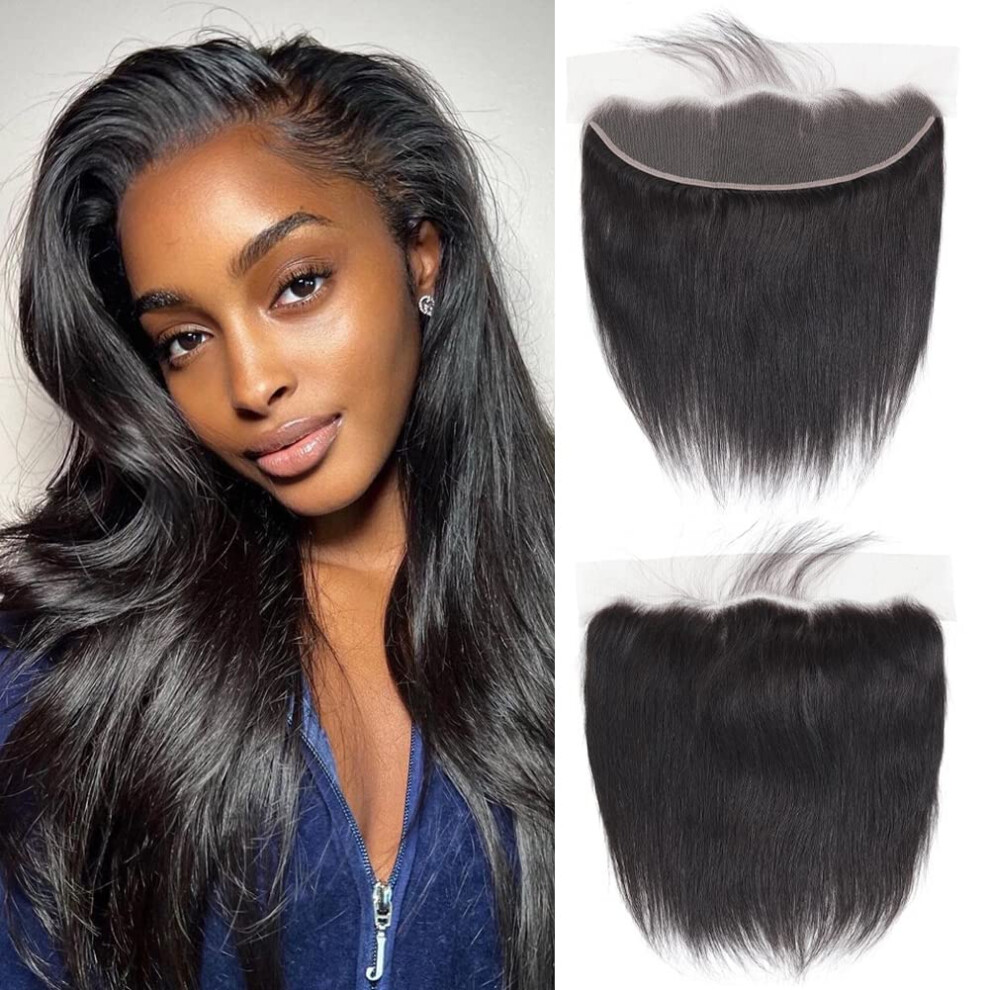 Unisex 13X4 Lace Frontal Brazilian Human Hair Wig 14 Inch Straight Virgin Hair Natural Hairline