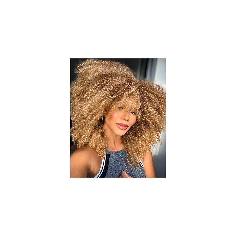 Unisex Black 16 Inch Curly Afro Wig With Bangs Synthetic Kinky Curly Wig For Women Full Volume Style
