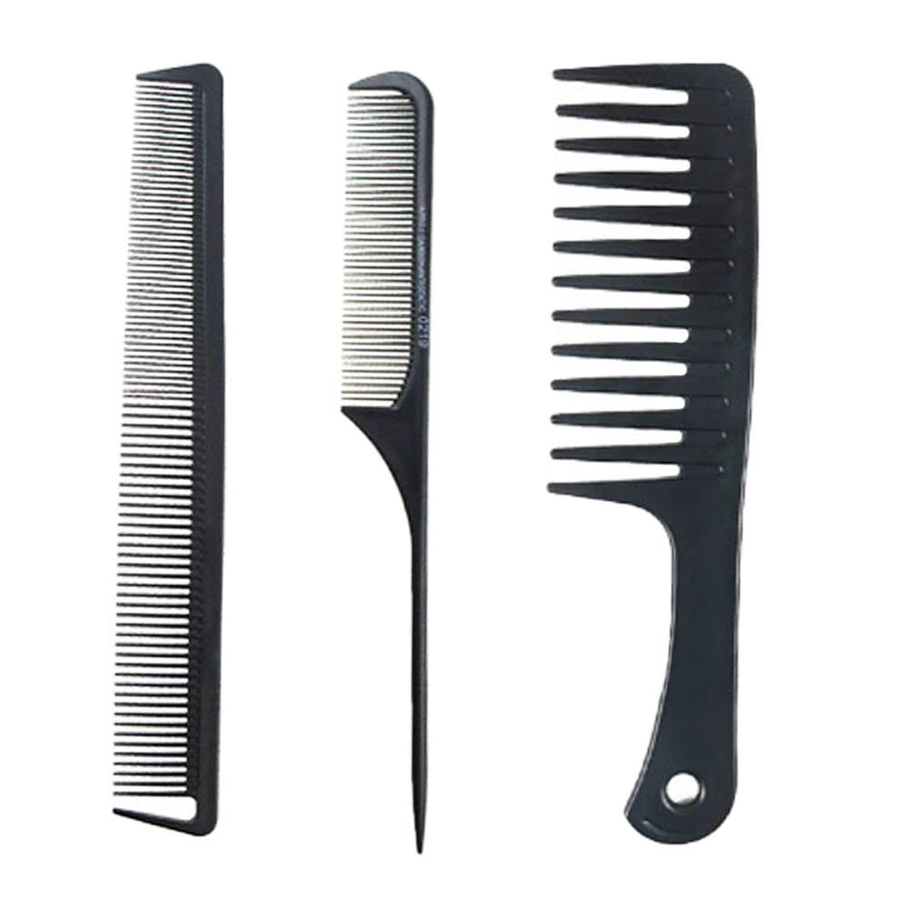 Hair Styling Comb Set Carbon Fiber 3pcs Heat Resistant Anti Static Salon Tail and Wide Tooth