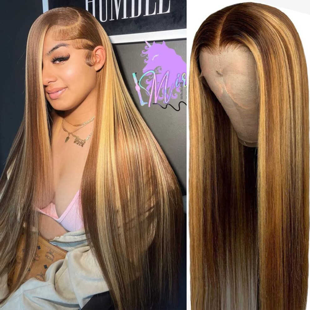 Unisex 30 Inch 13X6 Hd Lace Front Wig Human Hair Ombre Highlight Pre Plucked Natural Hairline