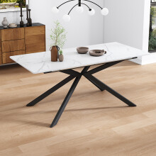 Auto-Extend Dining Table, Marble Top & Cross Legs