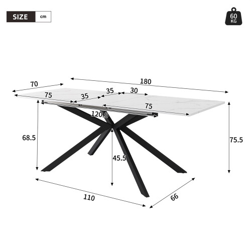 Auto-Extend Dining Table, Marble Top & Cross Legs 1