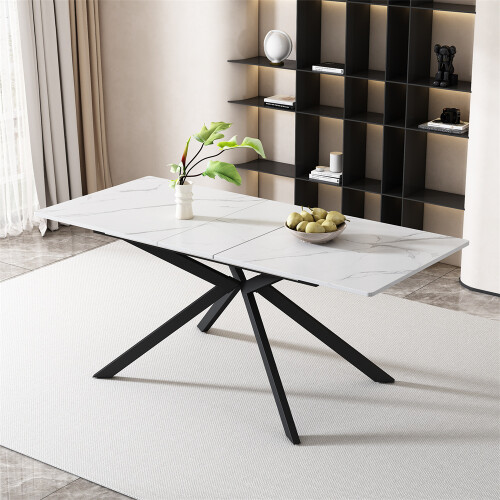 Auto-Extend Dining Table, Marble Top & Cross Legs 2