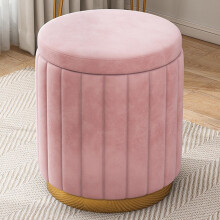 Velvet Round Storage Ottoman with Removable Lid, Upholstered Foot Stool for Living Room and Bedroom
