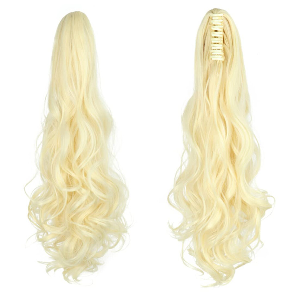 22 Inch Blonde Clip In Ponytail Hair Extensions Synthetic Wavy Hairpiece for Women 613 Color