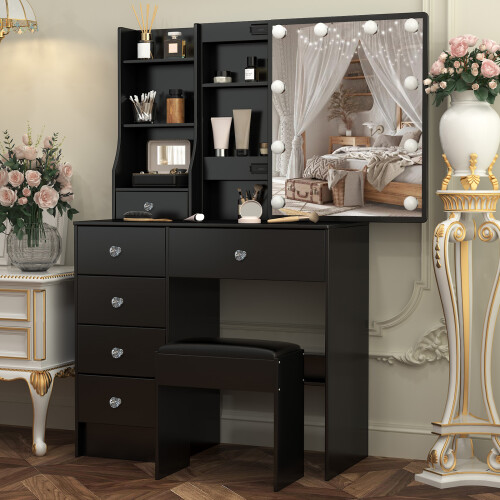 6-Drawer LED Makeup Mirror Vanity Set Dresser Desk 2