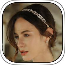 Rose Gold Bridal Headpiece Crystal Wedding Headband with Sparkling Design and Champagne Ribbon