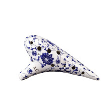 12Hole Alto C Ceramic Ocarina Flute Blue and White Smoked Finish for Beginner Music Practice