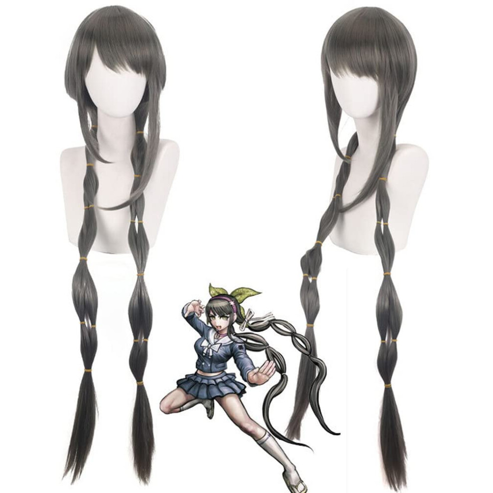 100cm Grey Long Braided Cosplay Wig Adjustable HeatStylable Fiber with Wig Cap for Halloween Party