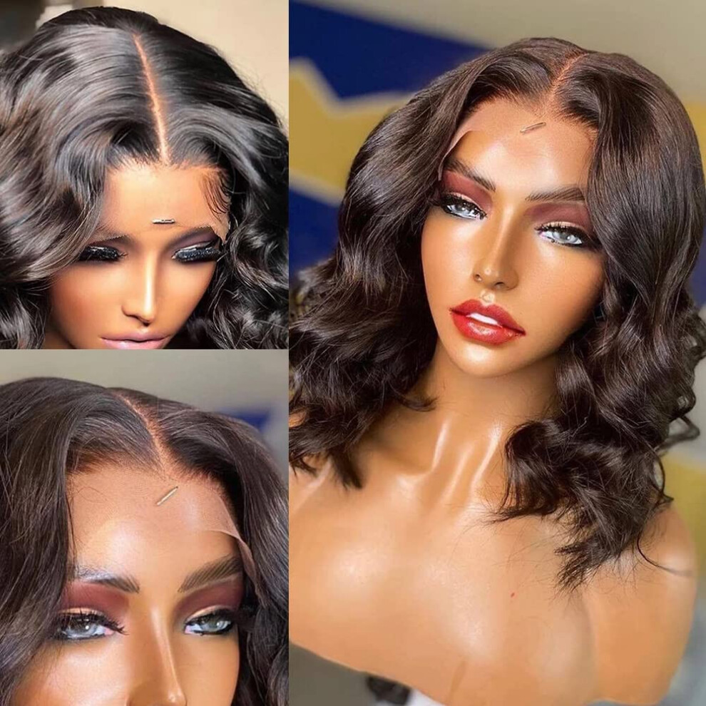 Unisex 8 Inch Human Hair Lace Front Wig Brazilian Bob Glueless 13X4 Hd Transparent Natural Hairline