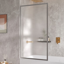 800x1400mm Frosted Waves Glass Fixed Framed Over Bath Shower Screen