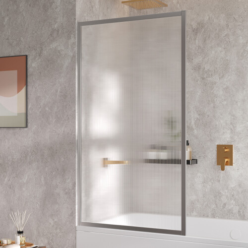 Living And Home 800x1400mm Frosted Waves Glass Fixed Framed Over Bath Shower Screen