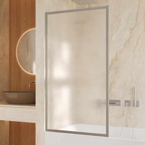 Living And Home 800x1400mm Frosted Waves Glass Fixed Framed Over Bath Shower Screen 1