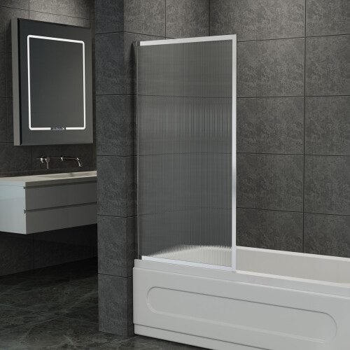 Living And Home 800x1400mm Frosted Waves Glass Fixed Framed Over Bath Shower Screen 2