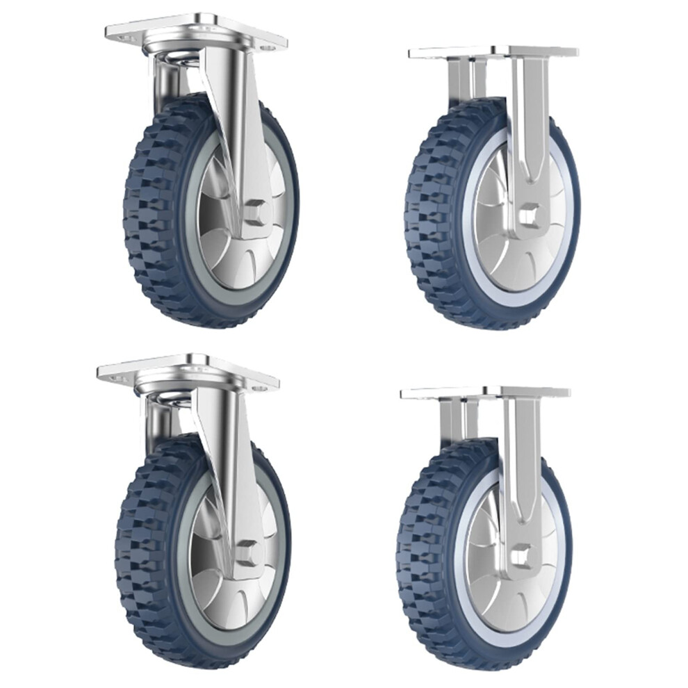 8 Inch Heavy Duty Industrial Caster Wheels, Silent Polyurethane Swivel Casters With Brake For Workshop Trolley 9164114140289