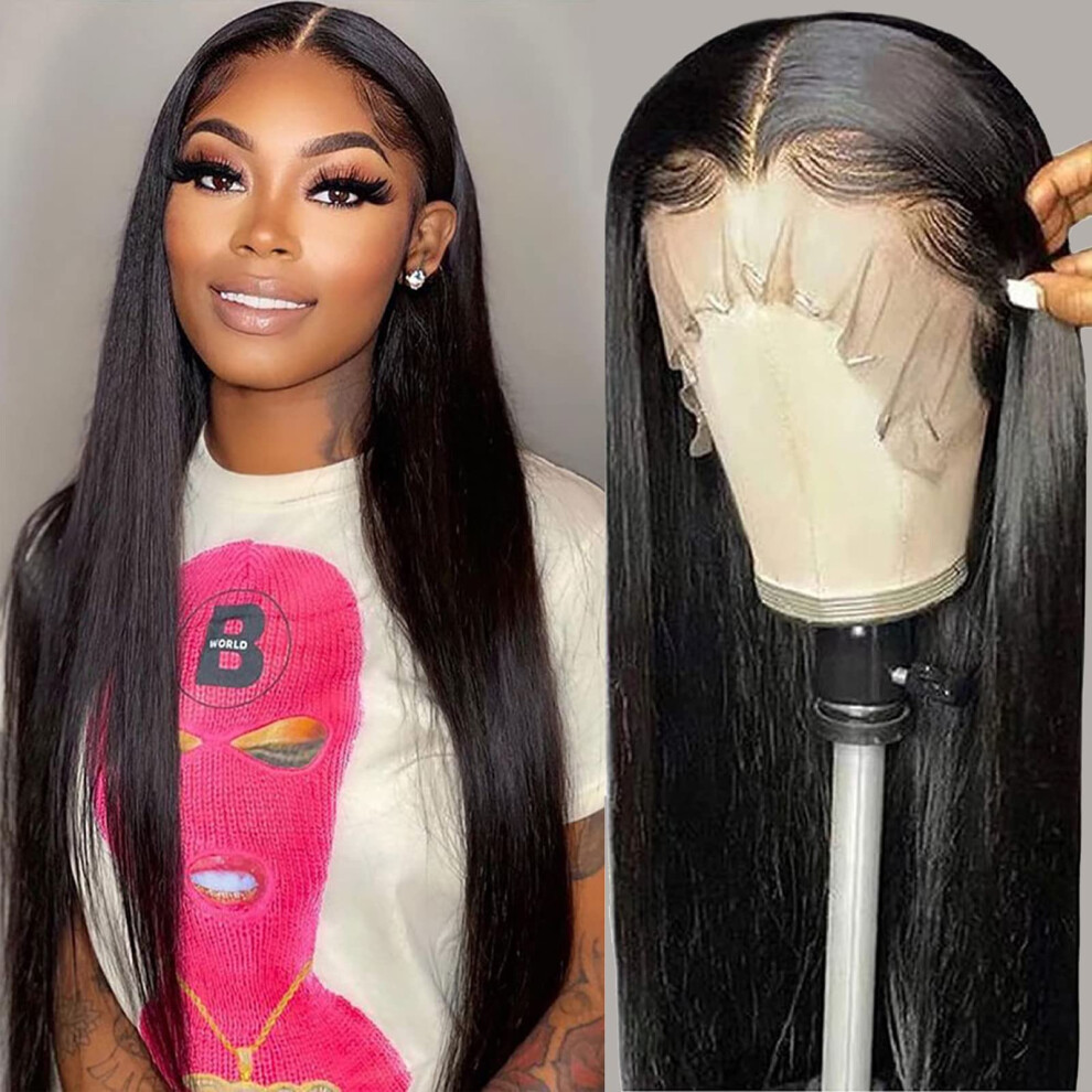 Unisex 360 Lace Front Wig Hd Transparent Brazilian Virgin Human Hair Pre Plucked Hairline 180% Density