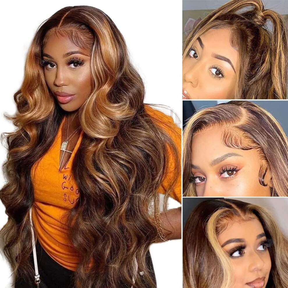 Unisex Honey Blonde 13X4 Hd Lace Front Wig Ombre Brazilian Virgin Human Hair 150% Density Pre Plucked
