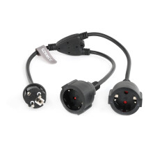EU Schuko Right Angle Y Splitter Cable 60cm CEE 7/7 Dual Female Extension Lead 16A 250V
