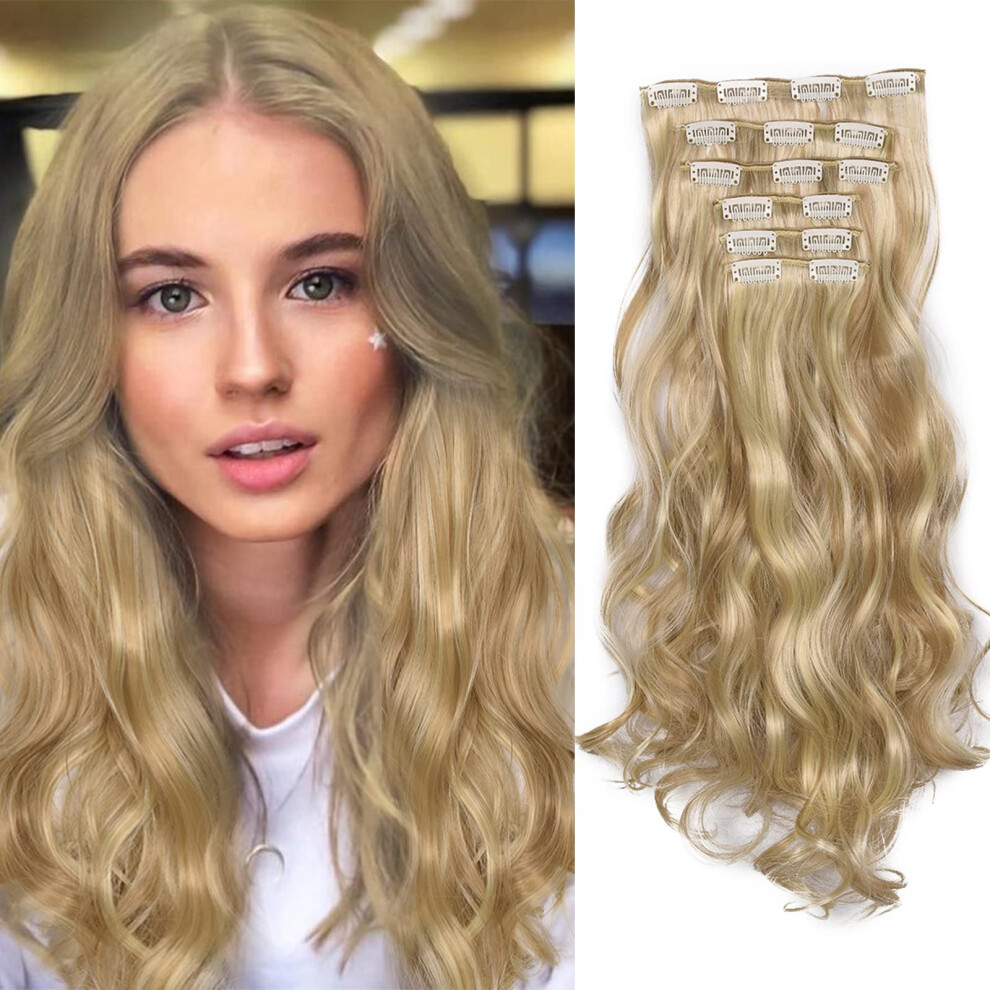 Unisex 20 Inch Wavy Synthetic Clip In Hair Extensions 6Pcs For Women Natural Invisible Seamless Blend