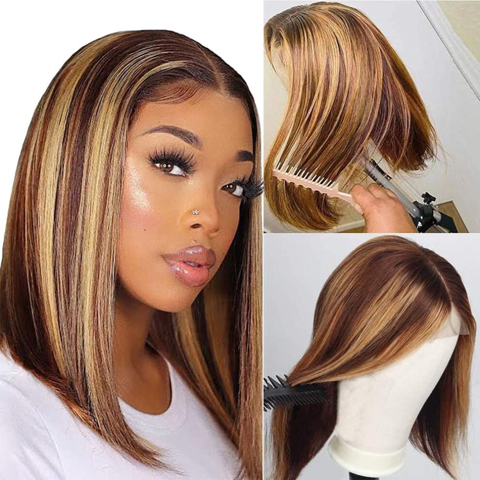 18 Inch Ombre Human Hair Bob Wig 13x4 HD Lace Front Pre Plucked 150 Density Highlights for Black Women