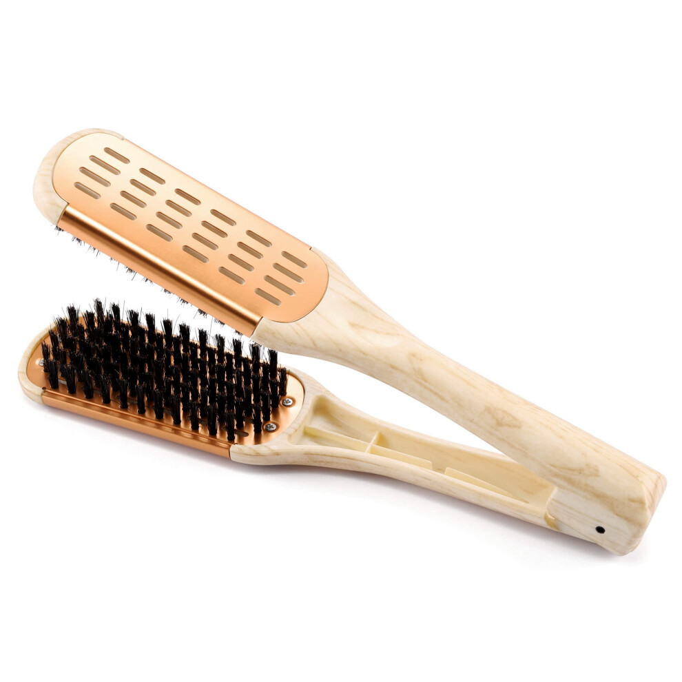Gold Boar Bristle Hair Straightening Brush For Frizz Control And Shine Enhancement, Double Sided
