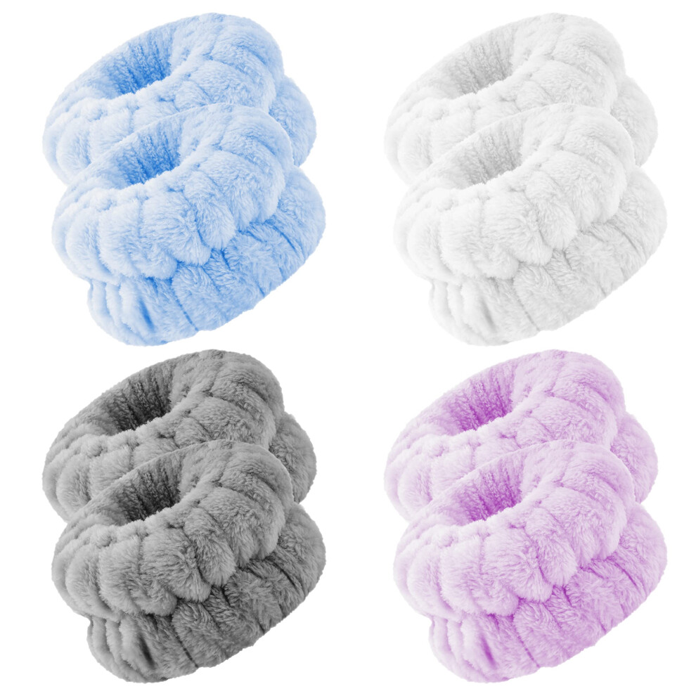 Purple/Blue 4 Pairs Microfiber Wrist Washbands For Face Washing Keeps Sleeves Dry And