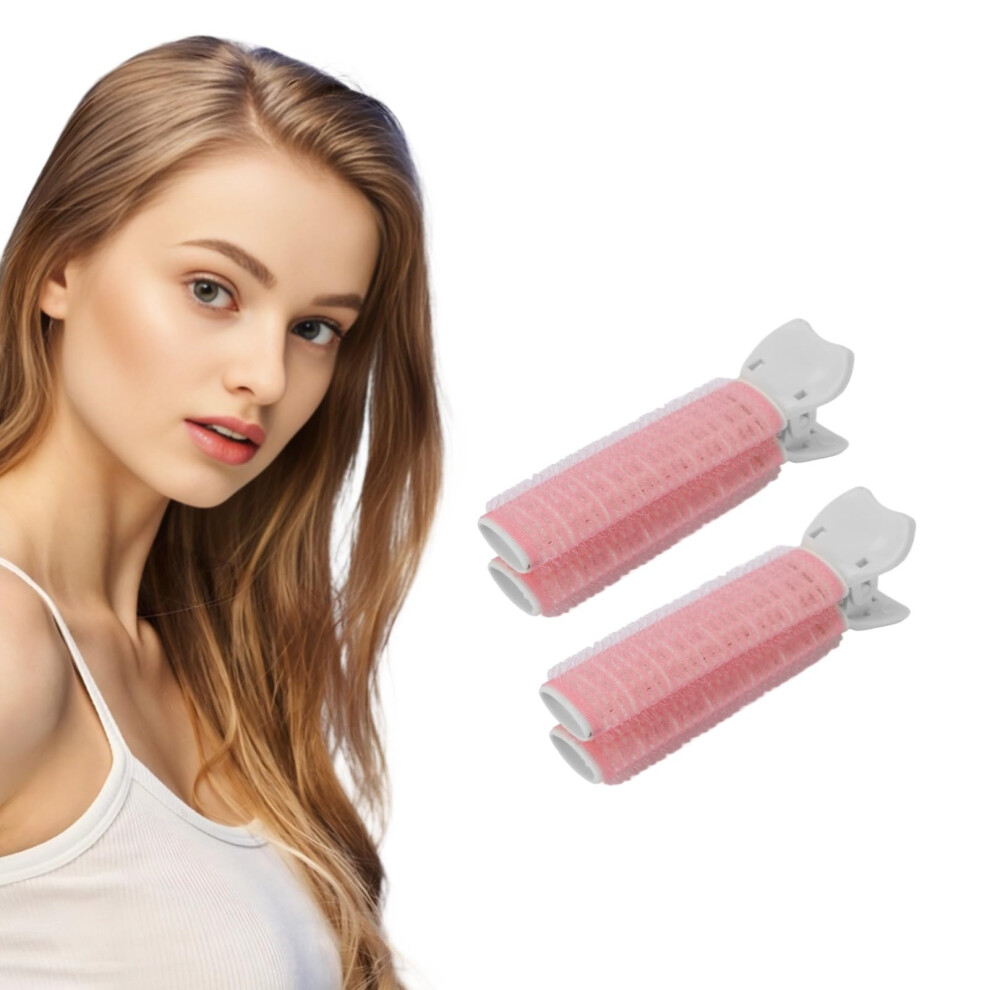 Pink 2Pcs Hair Root Clip And Volume Roller For Fast Curling Bangs Styling Compact