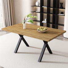 Oak & Black Rectangular Dining Table, Crossed Legs