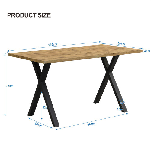 Oak & Black Rectangular Dining Table, Crossed Legs 1