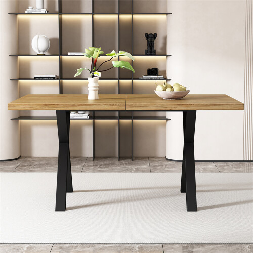 Oak & Black Rectangular Dining Table, Crossed Legs 2