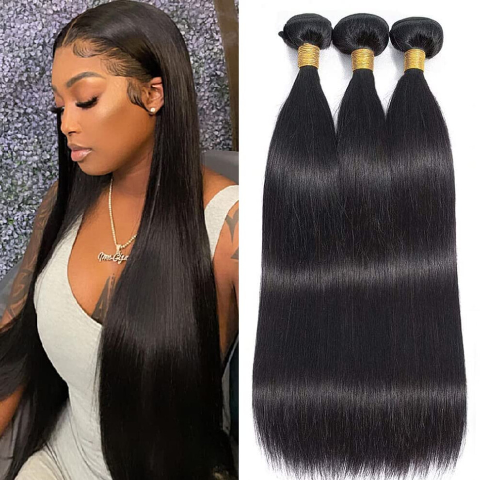 Brazilian Straight Human Hair Bundles 26 28 30 Inch 10A Virgin Remy Extensions Tangle