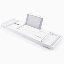 Bamboo Bathtub Tray Caddy Adjustable 75109cm for Book Tablet Wine Glass Fits Most Tubs White