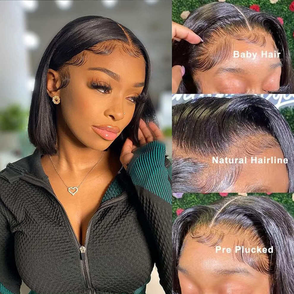 Unisex Black Human Hair Bob Wig V Part Straight Short For Women No Glue Natural Hairline Beginner Friendly