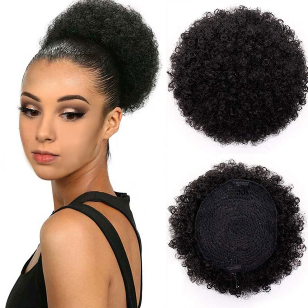 Unisex Black Afro Puff Ponytail Extension Kinky Curly Drawstring Hairpiece For Women Large #1B