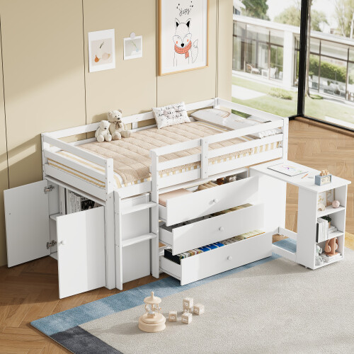3ft Single Modern Wood Bed with Pull-out Desk 1