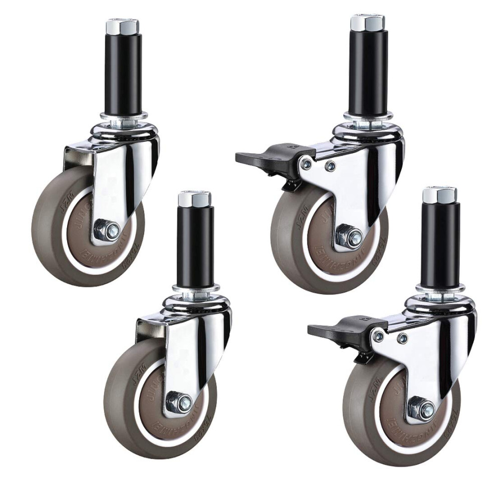 Heavy Duty Swivel Caster Wheels With Brake M12 Threaded Stem Rubber Furniture Casters For Carts 9164114141415