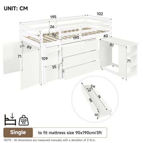 3ft Single Modern Wood Bed with Pull-out Desk 2