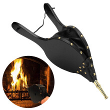 Fireplace Bellows with Hanging Strap, Wood Stove Air Blower for Camping BBQ Fire Pit (Golden Tube)