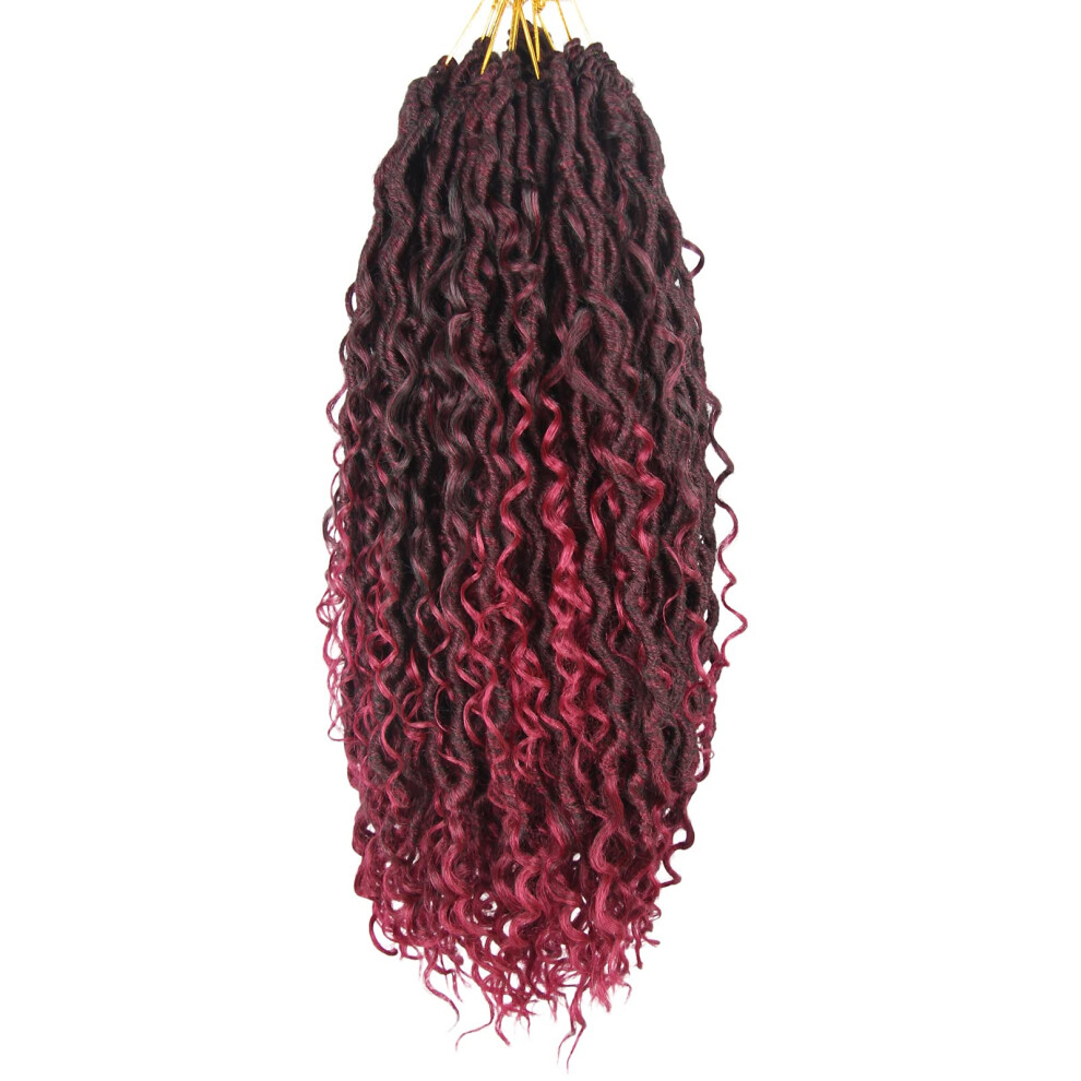 Unisex Black Soft Locs Crochet Hair 14 Inch With Curls Prelooped Goddess Locs Faux For Women 6 Packs
