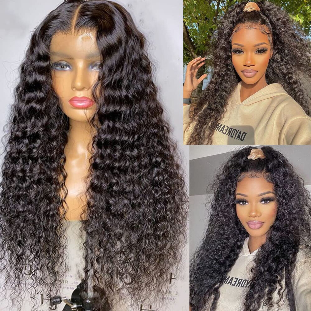 26 Inch Water Wave Lace Front Wig Heat Resistant Synthetic Hair for Black Women Natural Hairline