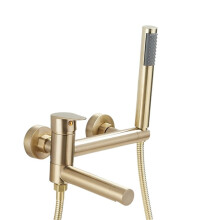 Wall Mounted Bathroom Bathtub Faucet Set Brushed Gold Brass with Shower Head and Mixer