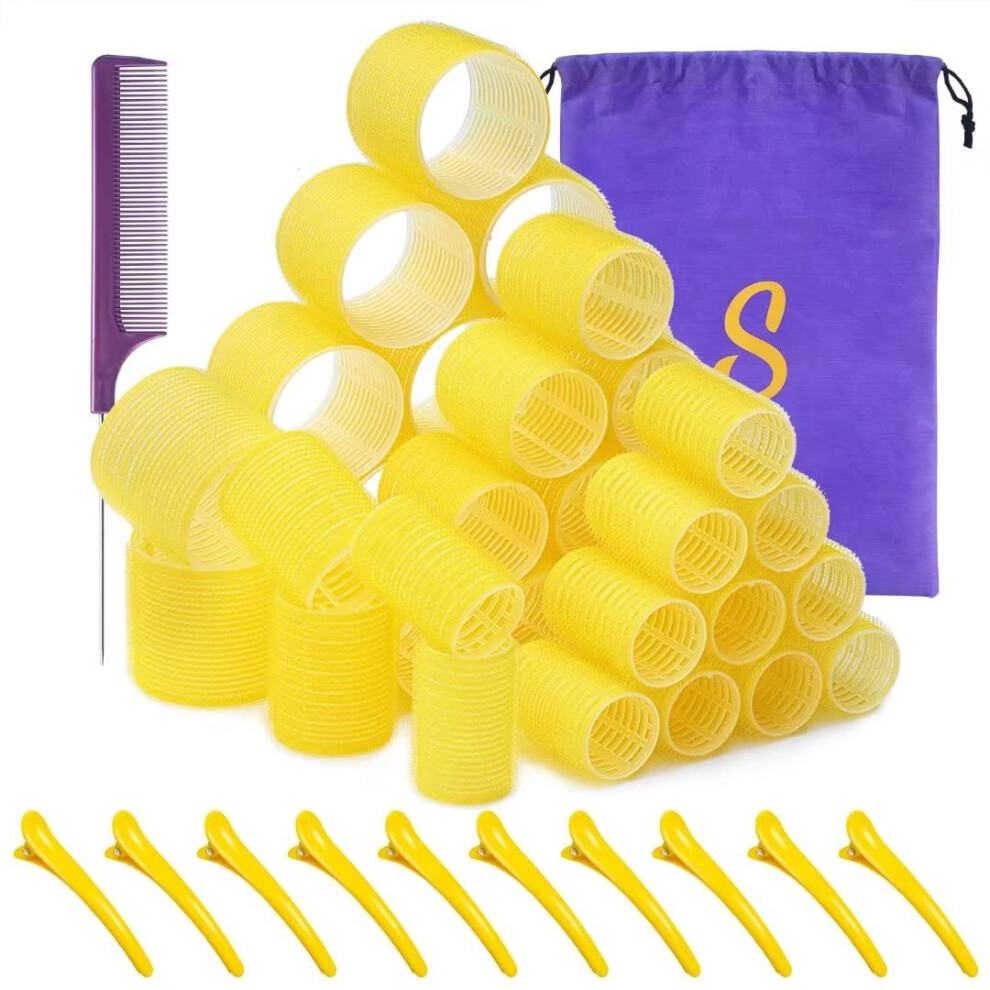Hair Rollers Set 36pcs Self Grip Heatless Curlers for Long Medium Short Hair with Clips and Comb
