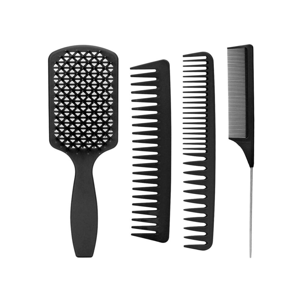 Unisex Black Hair Comb Set 4Pcs Professional Detangling Hair Brush For Long Thick Hair Styling